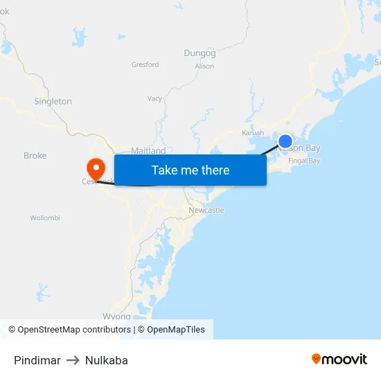 Pindimar to Nulkaba map