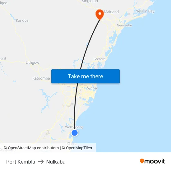 Port Kembla to Nulkaba map