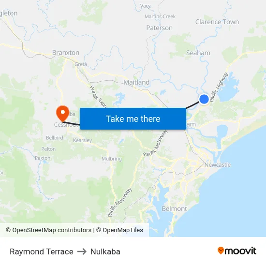 Raymond Terrace to Nulkaba map