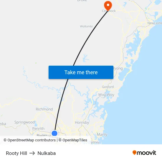 Rooty Hill to Nulkaba map