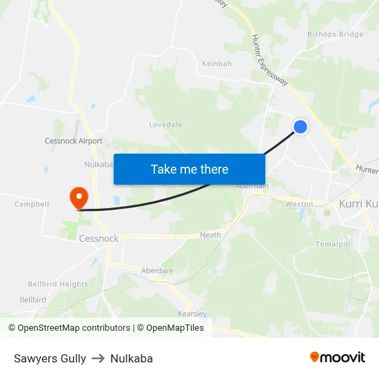 Sawyers Gully to Nulkaba map