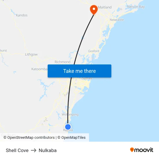 Shell Cove to Nulkaba map