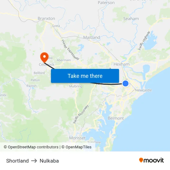 Shortland to Nulkaba map