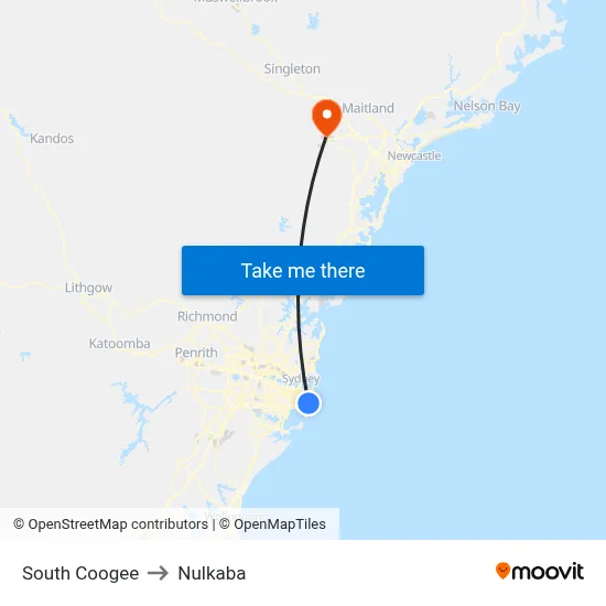 South Coogee to Nulkaba map