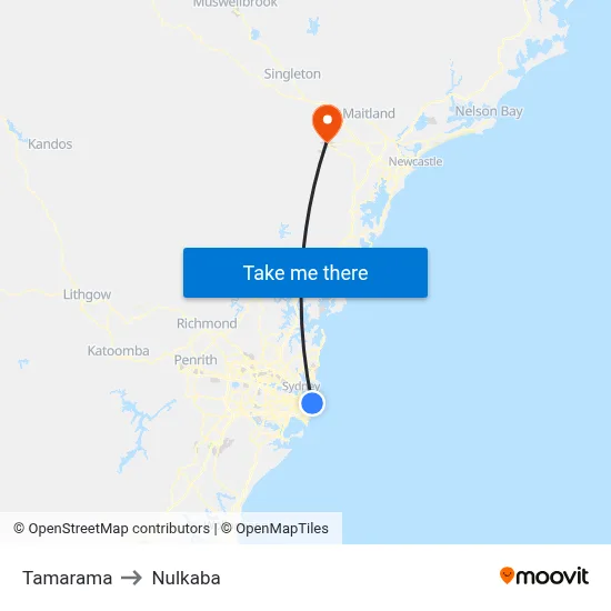 Tamarama to Nulkaba map
