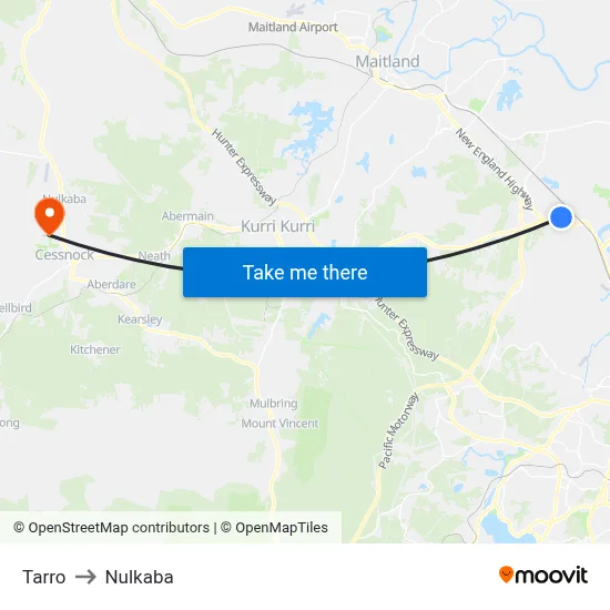 Tarro to Nulkaba map