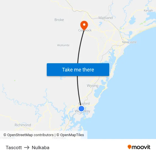 Tascott to Nulkaba map