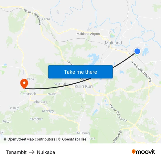 Tenambit to Nulkaba map