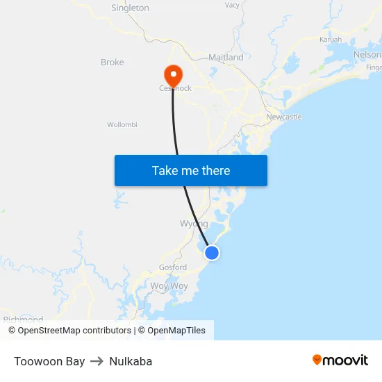 Toowoon Bay to Nulkaba map