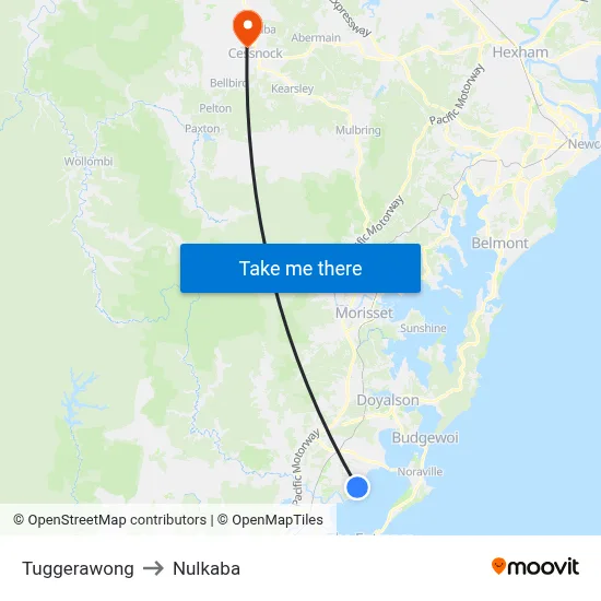 Tuggerawong to Nulkaba map