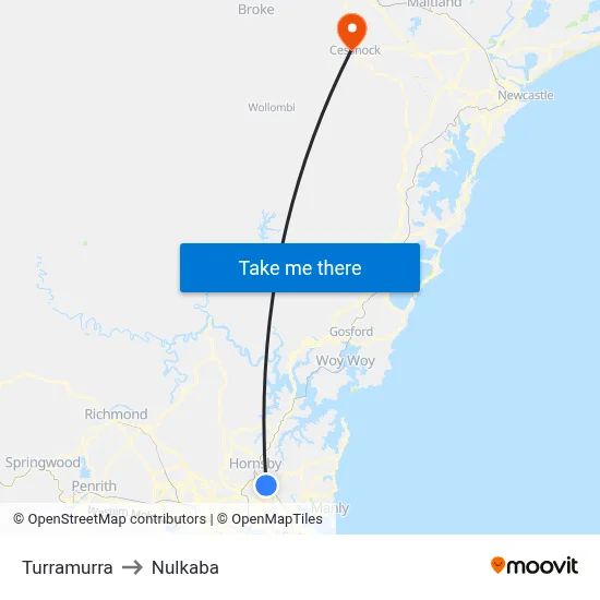 Turramurra to Nulkaba map