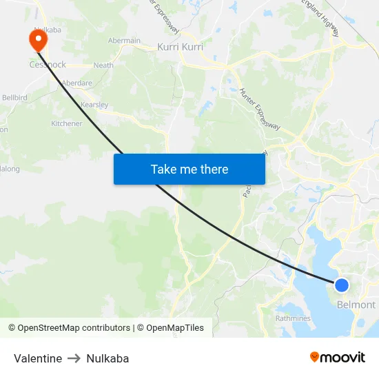 Valentine to Nulkaba map