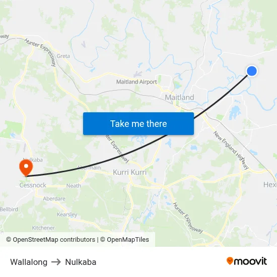 Wallalong to Nulkaba map