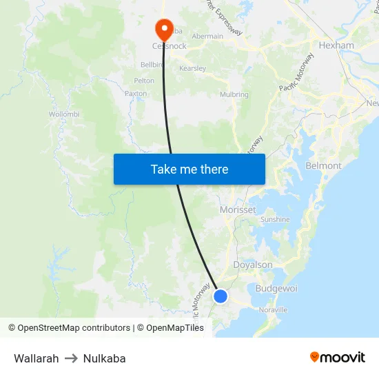 Wallarah to Nulkaba map