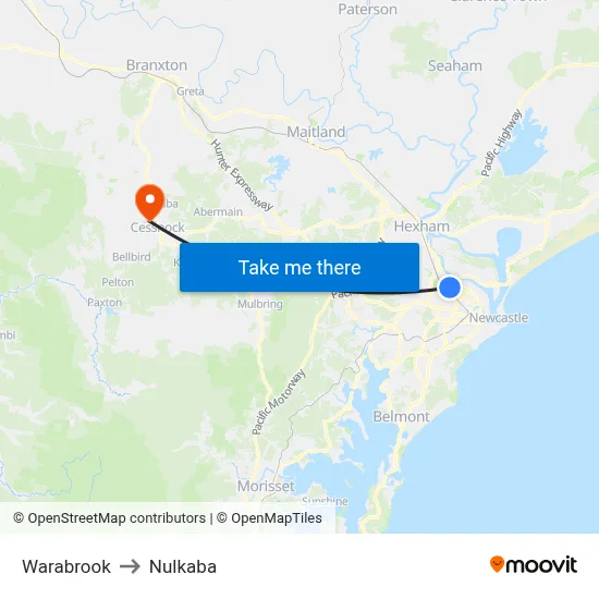Warabrook to Nulkaba map