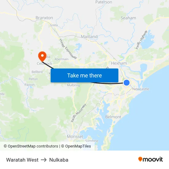 Waratah West to Nulkaba map