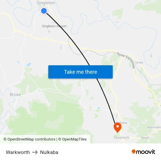 Warkworth to Nulkaba map