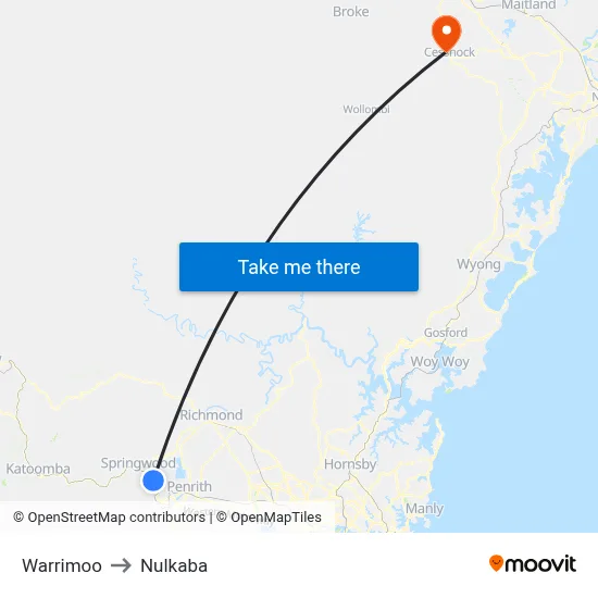 Warrimoo to Nulkaba map