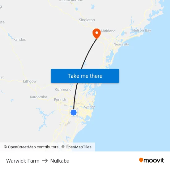 Warwick Farm to Nulkaba map