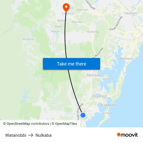 Watanobbi to Nulkaba map