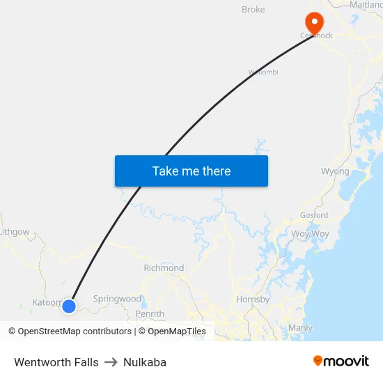 Wentworth Falls to Nulkaba map