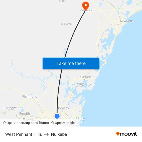 West Pennant Hills to Nulkaba map