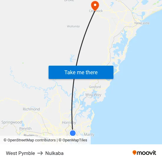 West Pymble to Nulkaba map