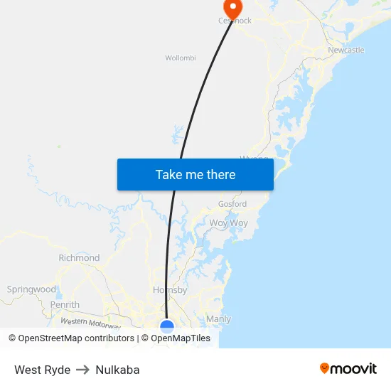 West Ryde to Nulkaba map