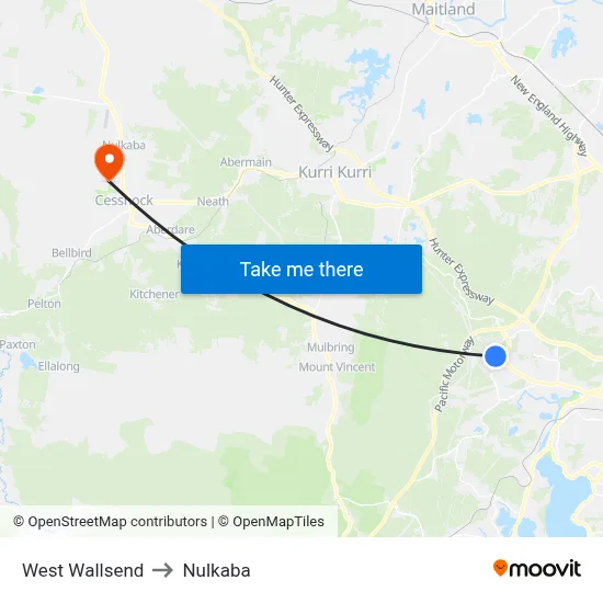 West Wallsend to Nulkaba map