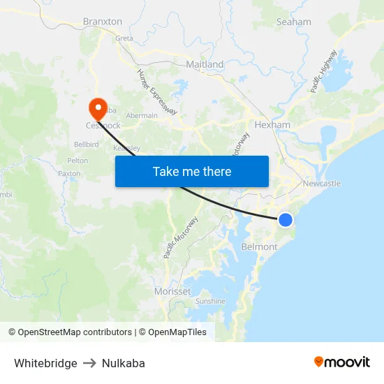 Whitebridge to Nulkaba map