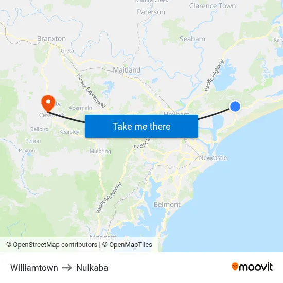 Williamtown to Nulkaba map