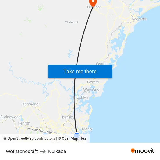 Wollstonecraft to Nulkaba map