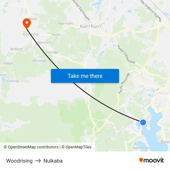Woodrising to Nulkaba map
