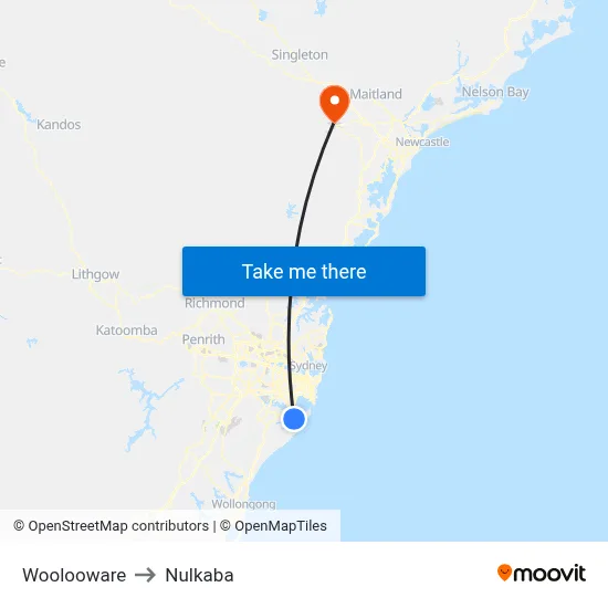 Woolooware to Nulkaba map