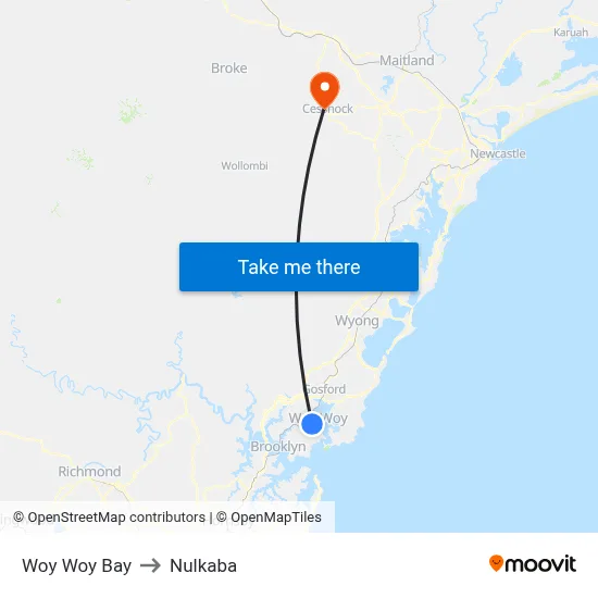 Woy Woy Bay to Nulkaba map
