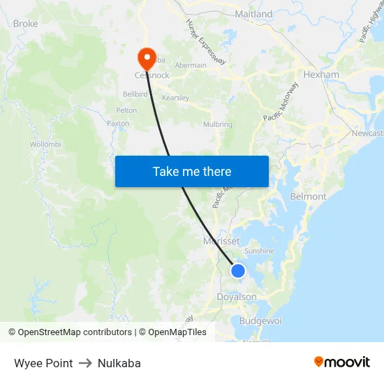 Wyee Point to Nulkaba map