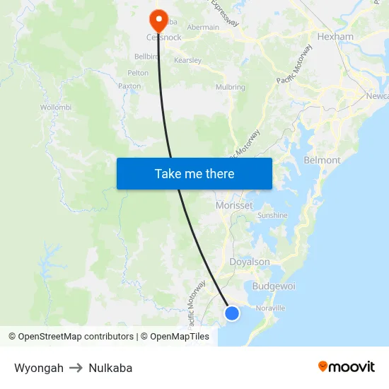 Wyongah to Nulkaba map