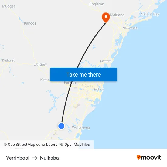 Yerrinbool to Nulkaba map