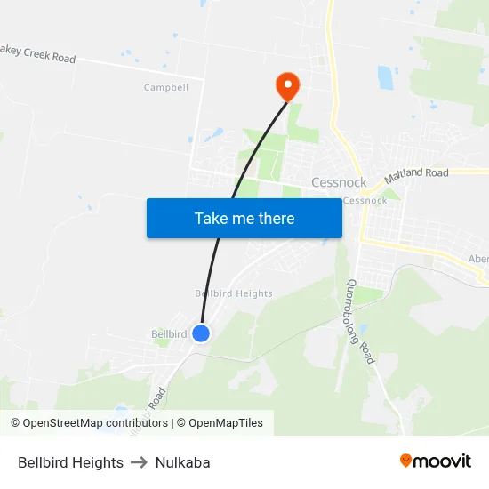 Bellbird Heights to Nulkaba map