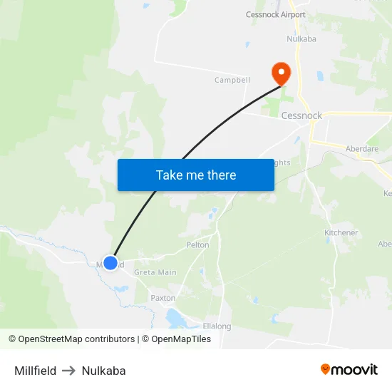 Millfield to Nulkaba map