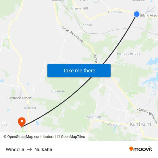 Windella to Nulkaba map