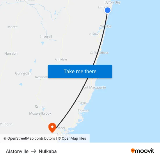 Alstonville to Nulkaba map