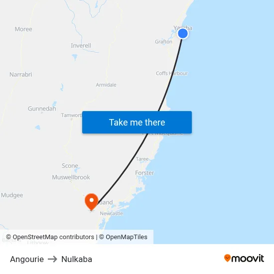 Angourie to Nulkaba map