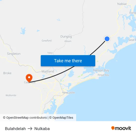 Bulahdelah to Nulkaba map