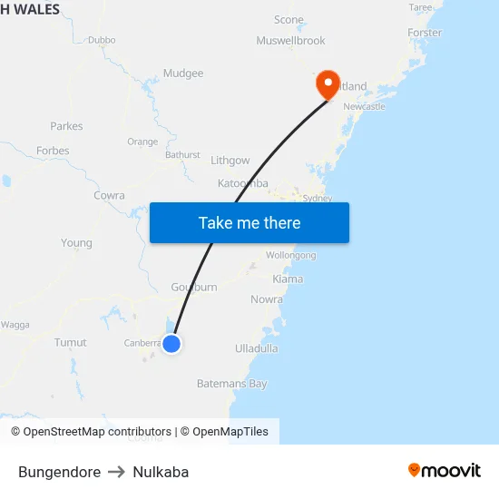 Bungendore to Nulkaba map