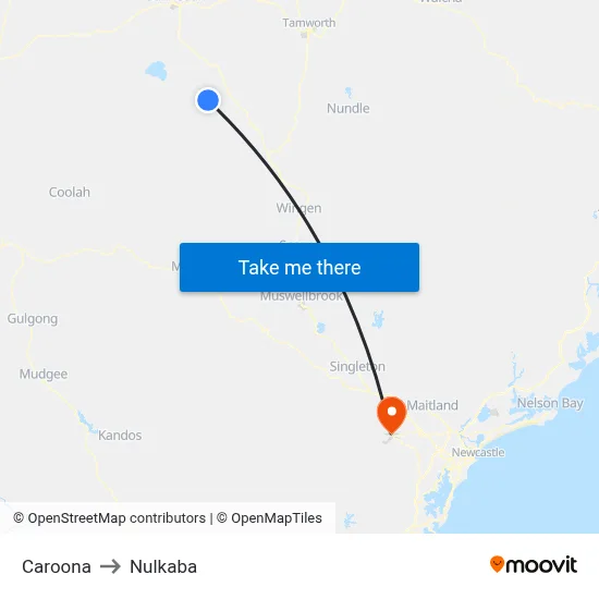 Caroona to Nulkaba map