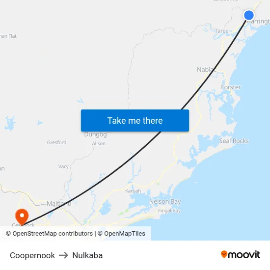 Coopernook to Nulkaba map