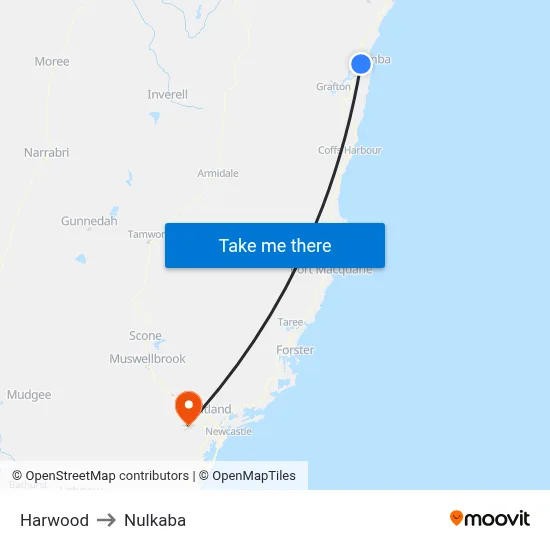 Harwood to Nulkaba map