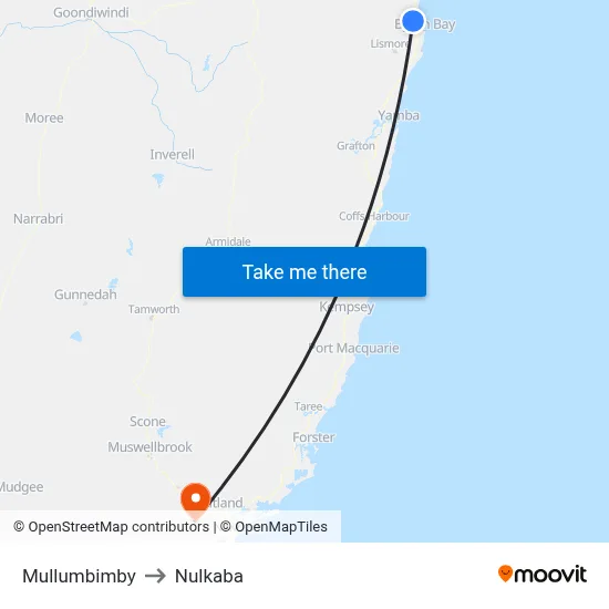 Mullumbimby to Nulkaba map