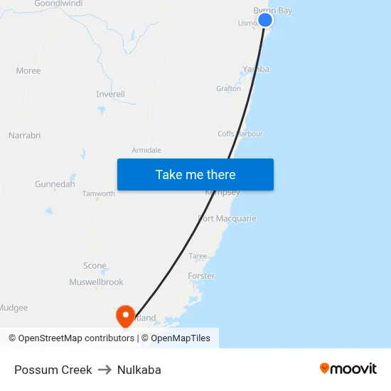 Possum Creek to Nulkaba map